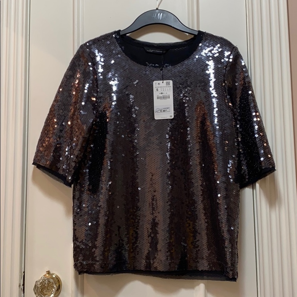 NWT Zara black sequin blouse